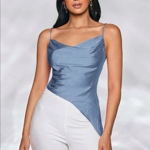 NWOT SHEIN Asymmetrical Satin Blue Top Womens Tank